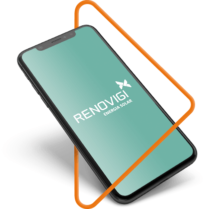 Celular com símbolo da Renovigi - APP para acompanhar a economia de energia